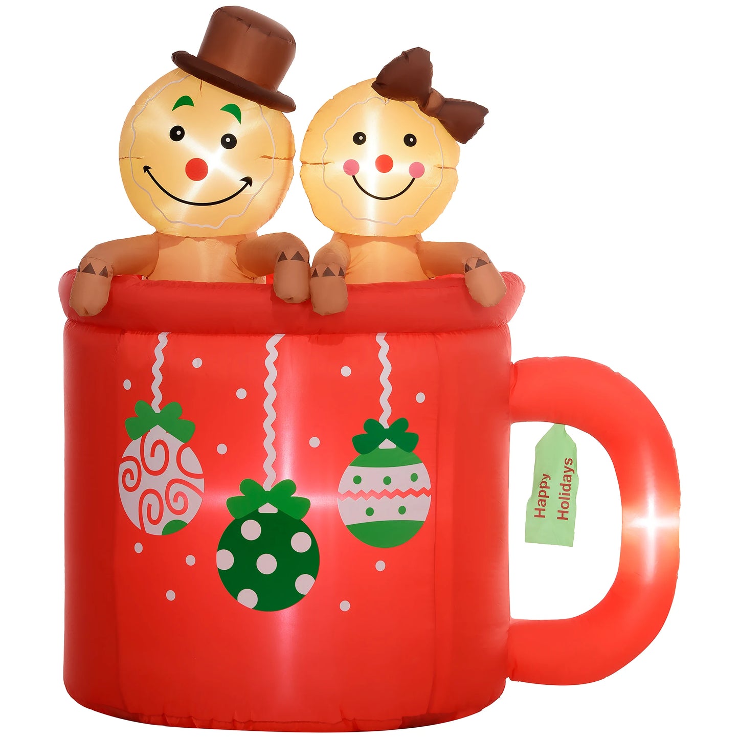 Outsunny 6' Christmas Inflatable Gingerbread Couple in Mug with Led Lights