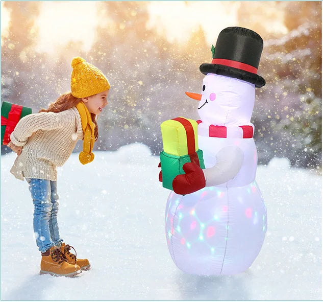 Christmas Inflatable Snowman with Illuminated Lights Decorative Inflatable Christmas Snowman Festive Atmosphere Colorful