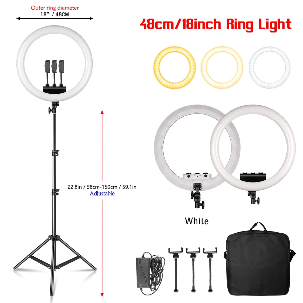 18 Inch UltraThin Ring Light LED Selfie Video Lamp With Tripod Stand Phone Clip For YouTube Live Light Photo Photography Studio