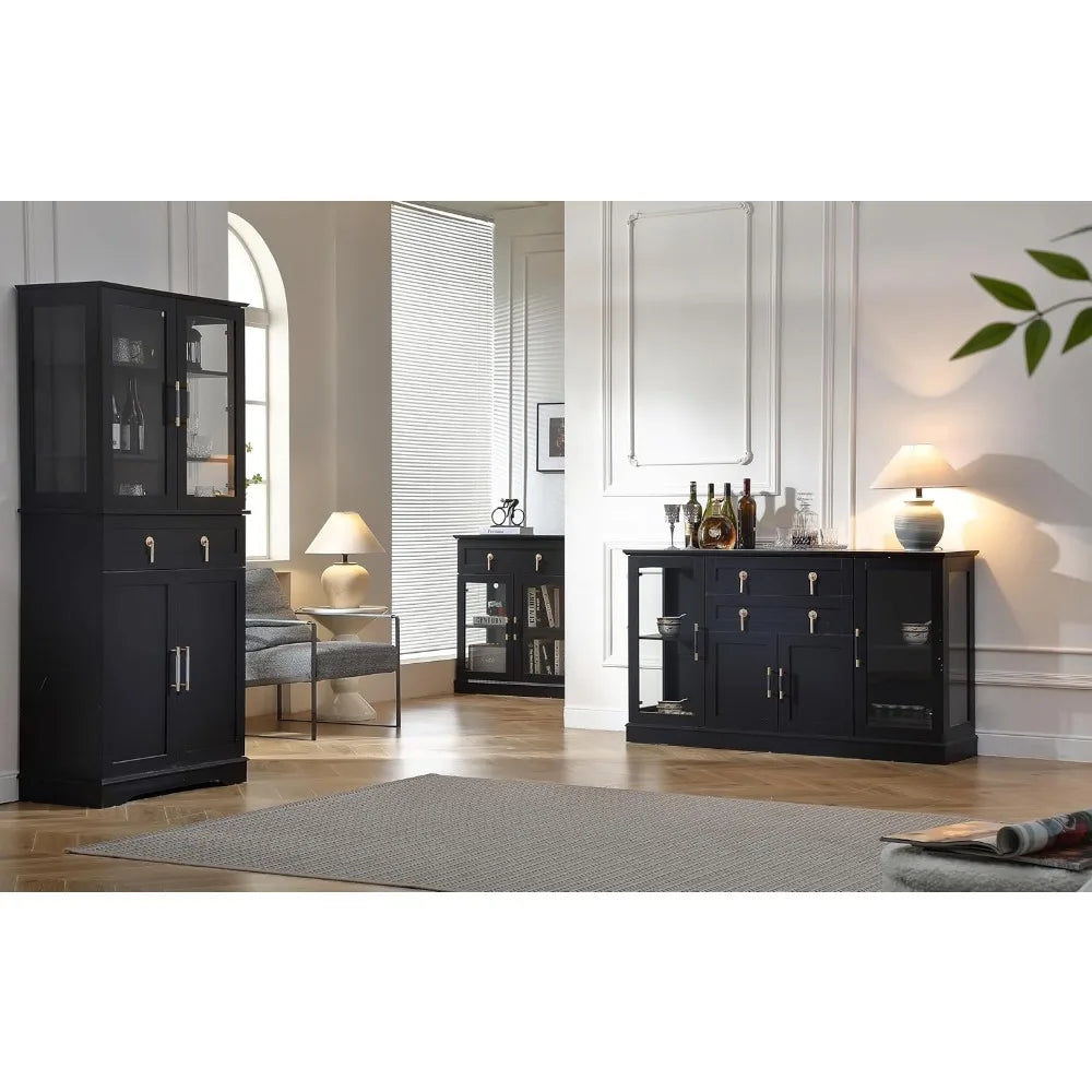 58.2'' Modern Sideboard with Storage, Accent Buffet Cabinet with 2 Glass Doors,Credenza with Two Drawers and Adjustable and Shel