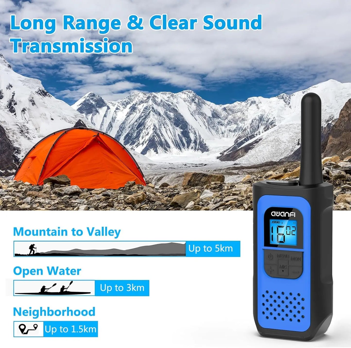AWANFI Walkie Talkies 3 Pack Rechargeable with 1200mAh Li-ion Battery for Kids, Walky Talky for Camping Adventure Gift