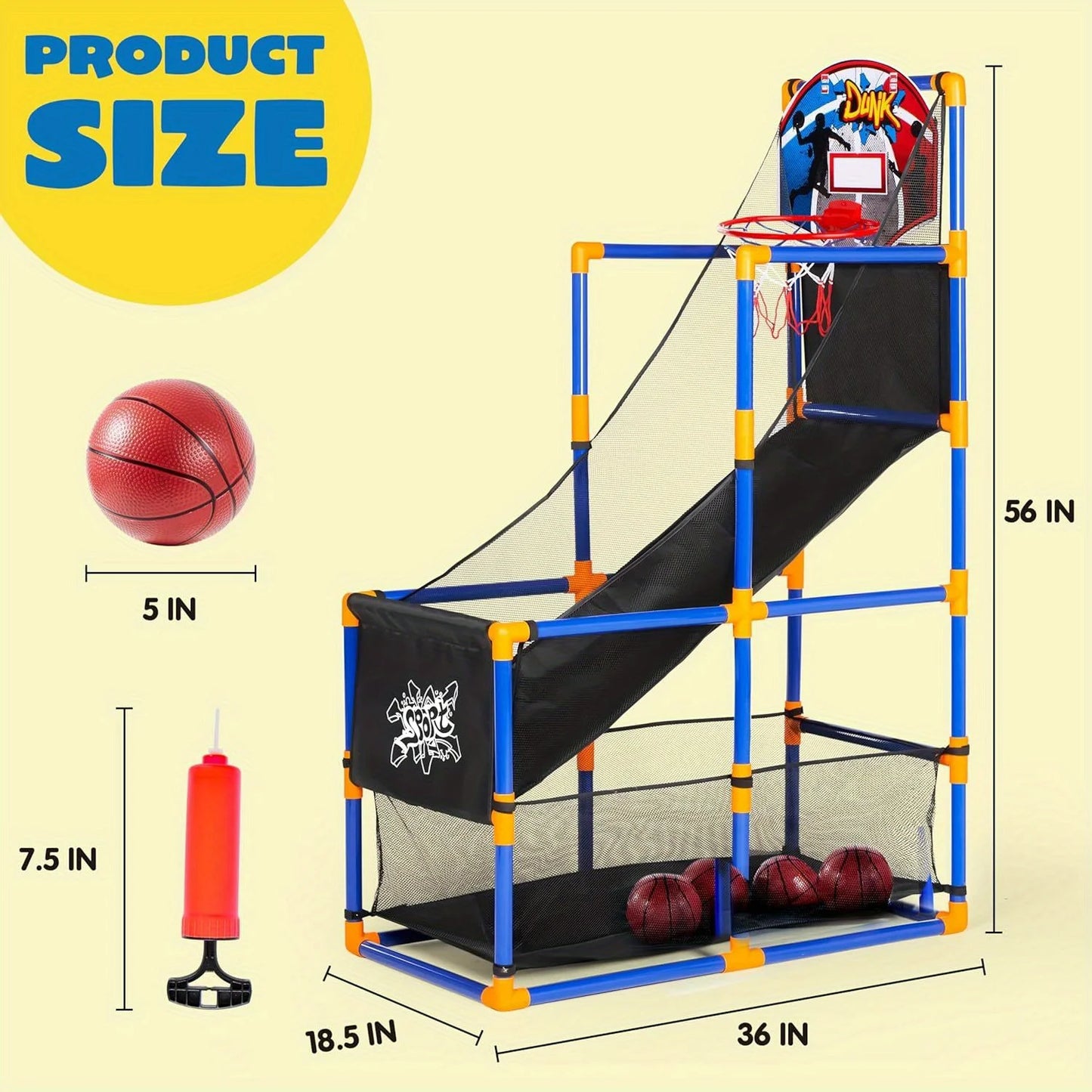 Arcade Basketball Game Set with 4 Balls and Hoop for Kids 3 to 12 Years Old Indoor Outdoor Sport Play Easy Set Up