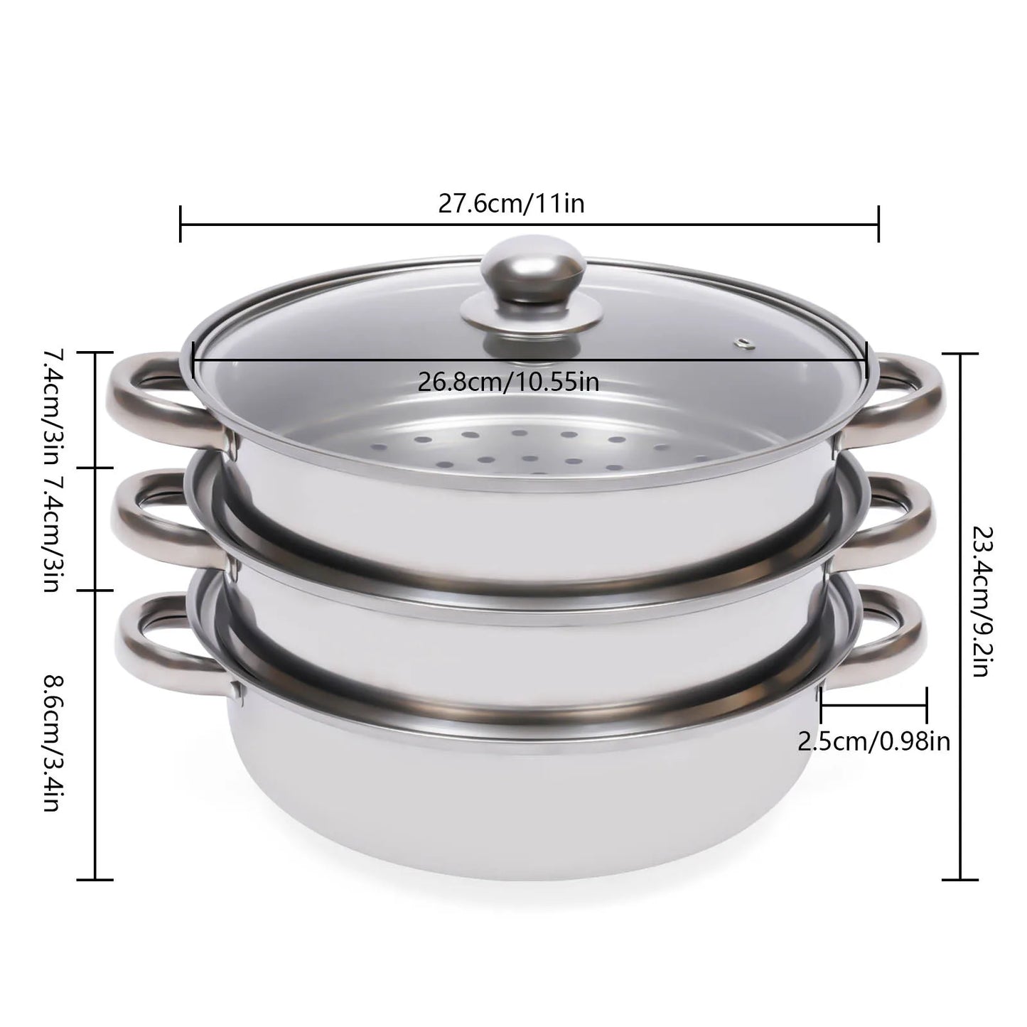 Three - Layer Stainless Steel Steamer Pot: Durable & Stackable for Efficient Cooking