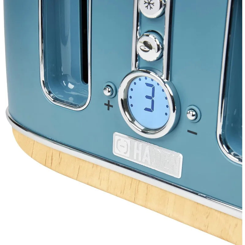 Haden Dorchester 4 Slice Wide Slot Bread and Bagel Retro Toaster with Removable Crumb Tray Variable Browning Control, Stone Blue