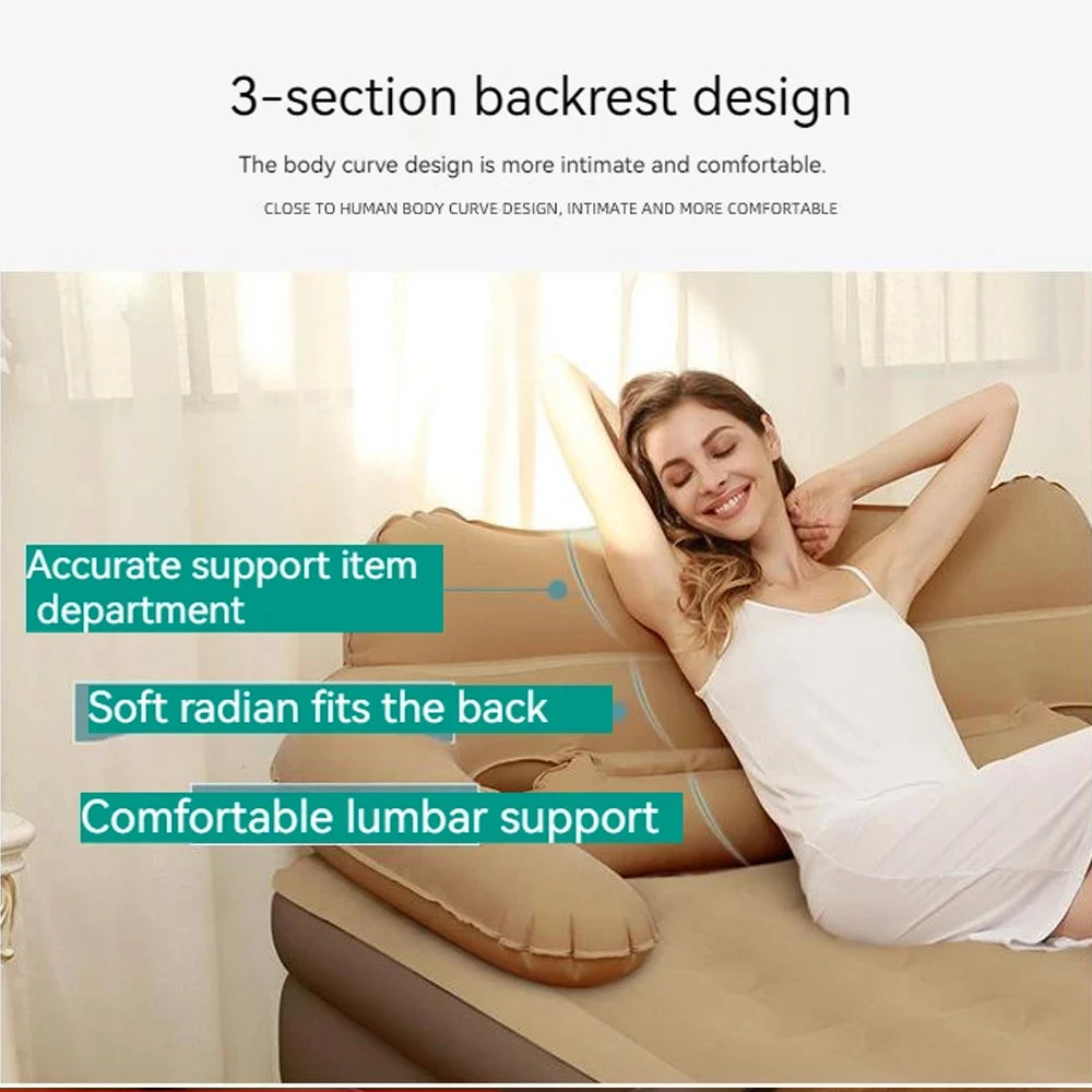 2 Persons Inflatable Mattress Camping Folding Home Indoor Outdoor Air Cushion 48cm High Bed Lazy Laying Soft Skin-friendly