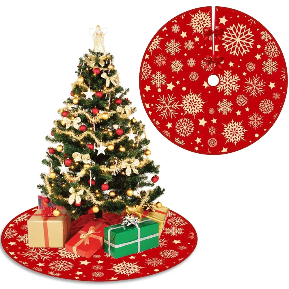 35.4inch Christmas Tree Skirts Snowflake Pattern Red Xmas Tree Mat Christmas Tree Decoration Merry Christmas Decoaration