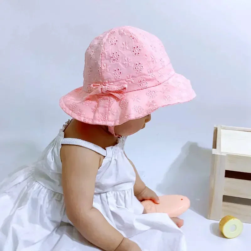 Summer Baby Sun Hat Floral Ruffle Toddler Girls Bucket Hat Solid Color Wide Brim Kids Travel Beach Fisherman Cap
