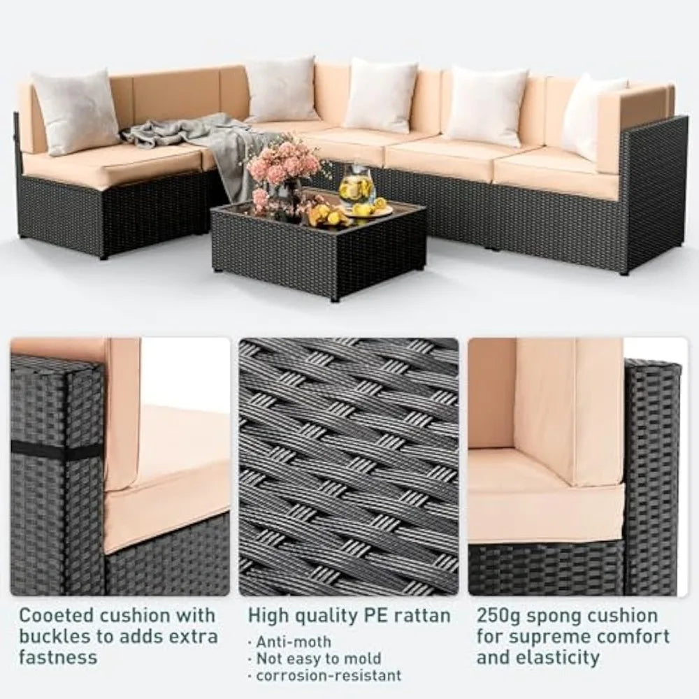 7 Pieces Outdoor Sectional Furniture,Wicker Patio sectional Furniture Sets,All-Weather Rattan Sectional Sofa Conversatio