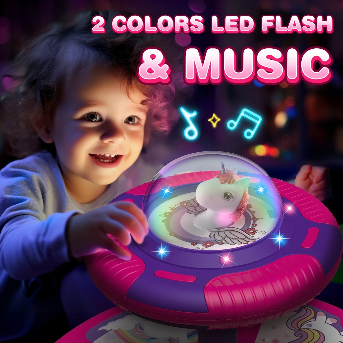 Unicorn Sit and Spin Toy for Kids,360° Spin Seat Kids Indoor Outdoor Interactive Toy with Lights& Music,Xmas Birthday Gift