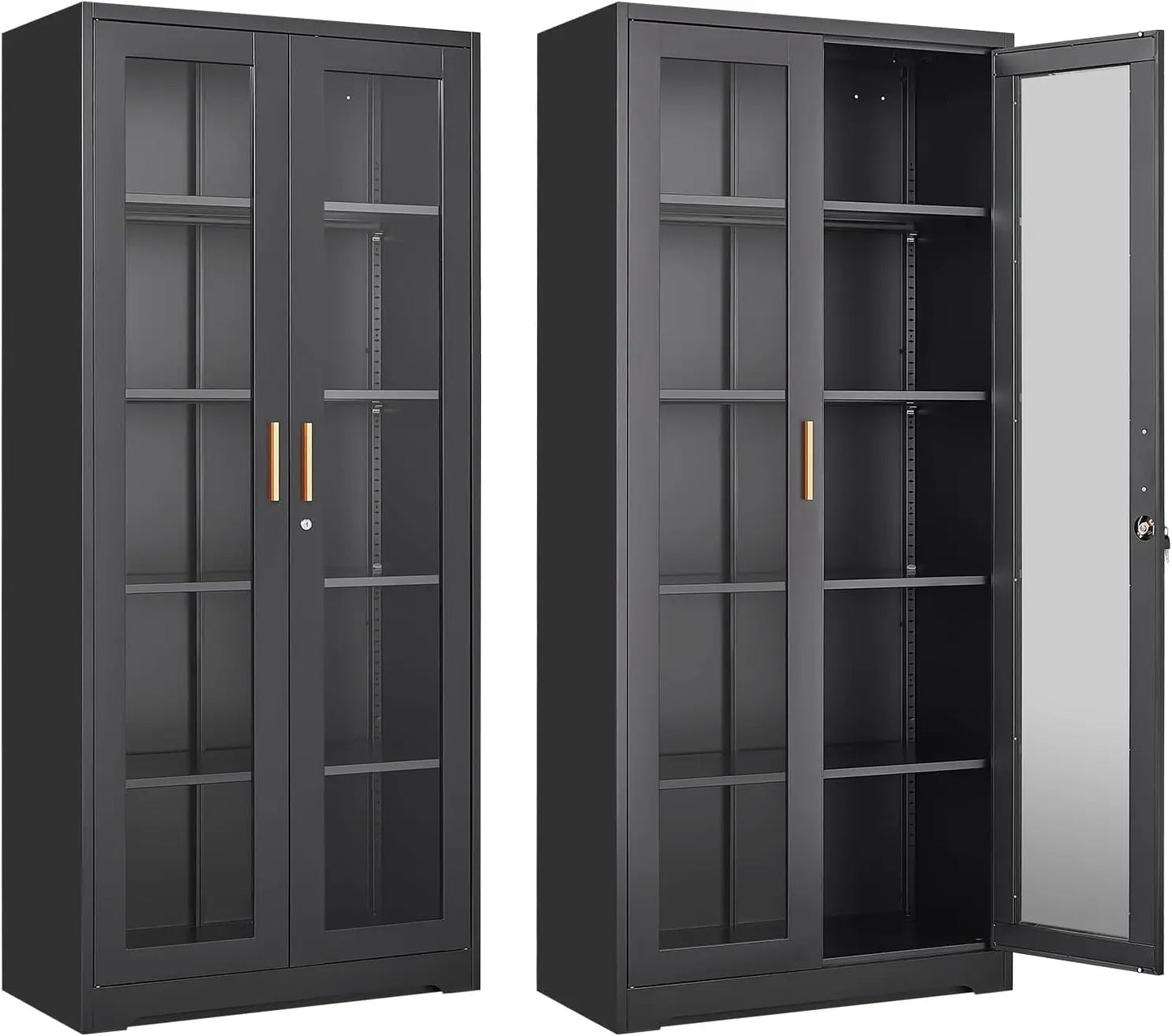71" Glass Display Cabinet with Lock,Curio Cabinet with Glass Doors, Metal Display Case with 4 Adjustable Shelves