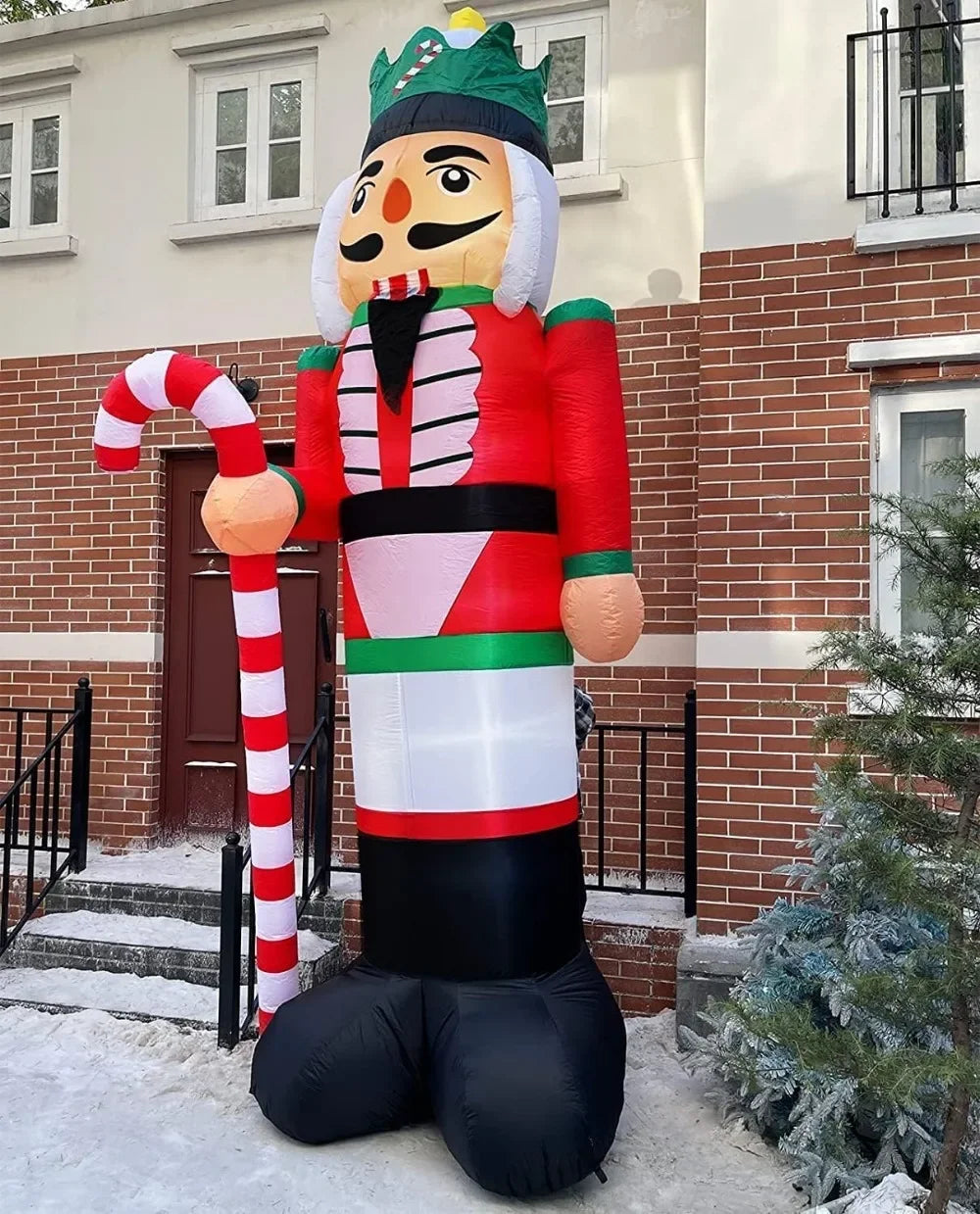 12 Foot Giant Christmas Inflatables Nutcracker Decoration Outdoor Blow Up Candy Cane Christmas Decoration with Build-in LED
