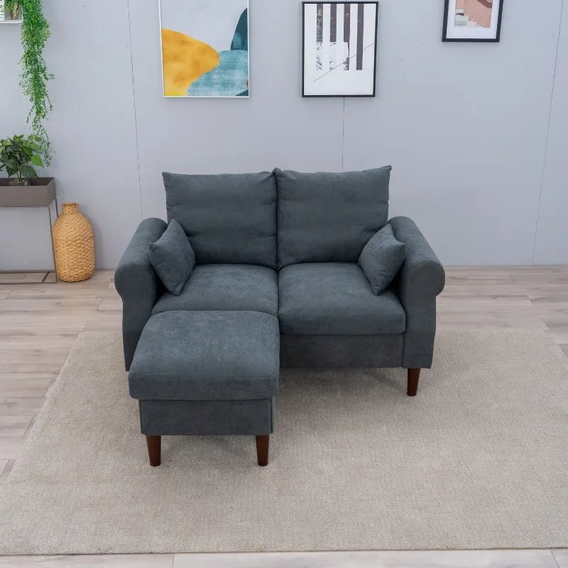 Sofa Couch, Comfy Upholstered Sectional Sofa with Removable Ottoman, Pet-Scratch-Proof Fabric Sofa for Living Room Apartm