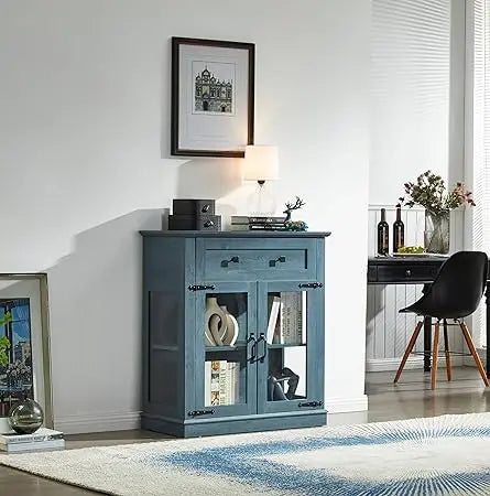 58.2'' Modern Sideboard with Storage, Accent Buffet Cabinet with 2 Glass Doors,Credenza with Two Drawers and Adjustable and Shel