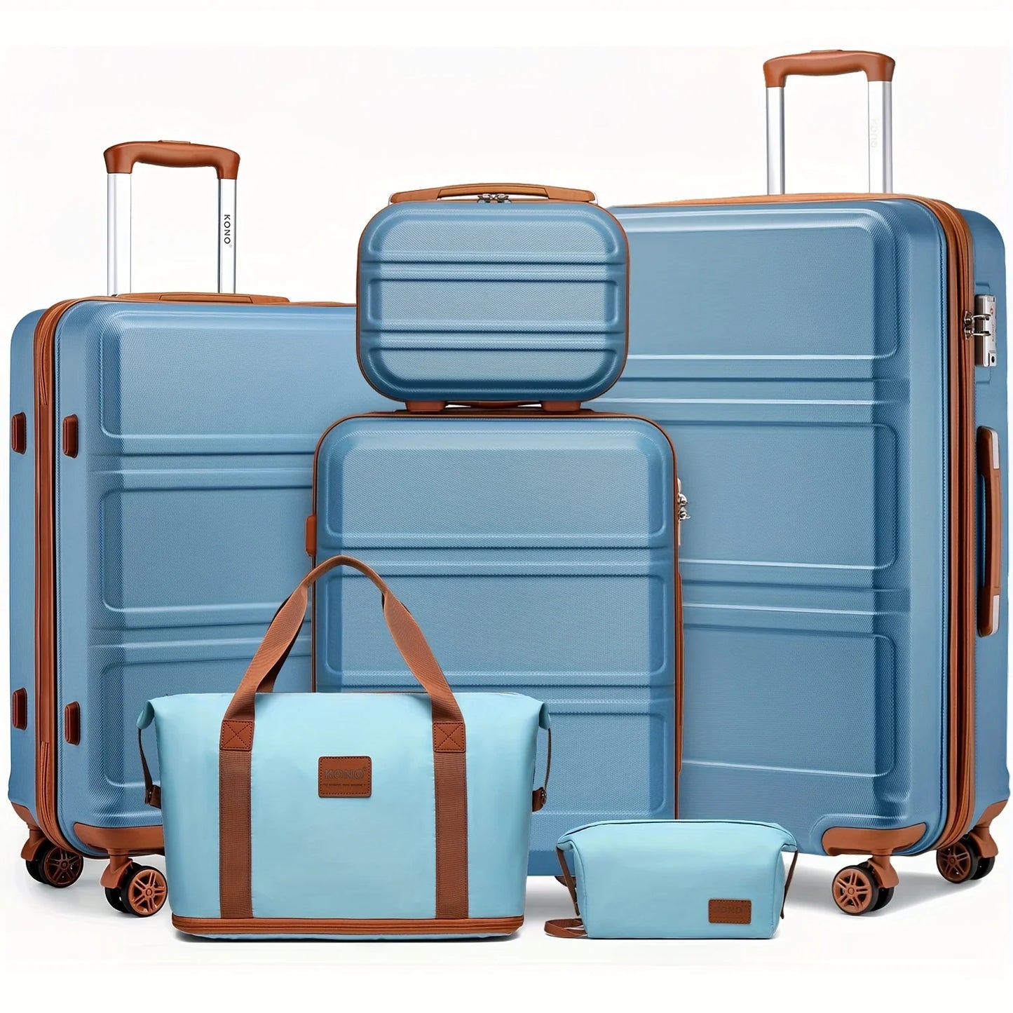 Kono 6-Pc Luggage Set - Lightweight ABS Hardshell with TSA Lock, 20/24/28" Suitcases + Beauty Case & Duffel