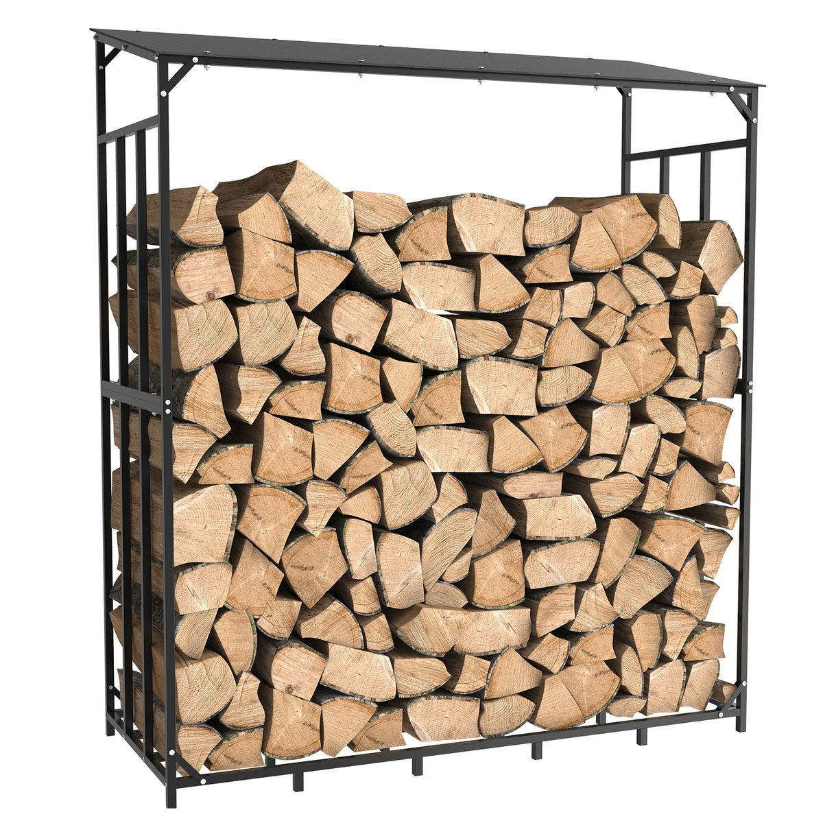 Heavy Duty Tall Metal Firewood Rack Stand with Top Cover Fireplace Wood Storage Stacking Holder for Outdoor Deck, Backyard