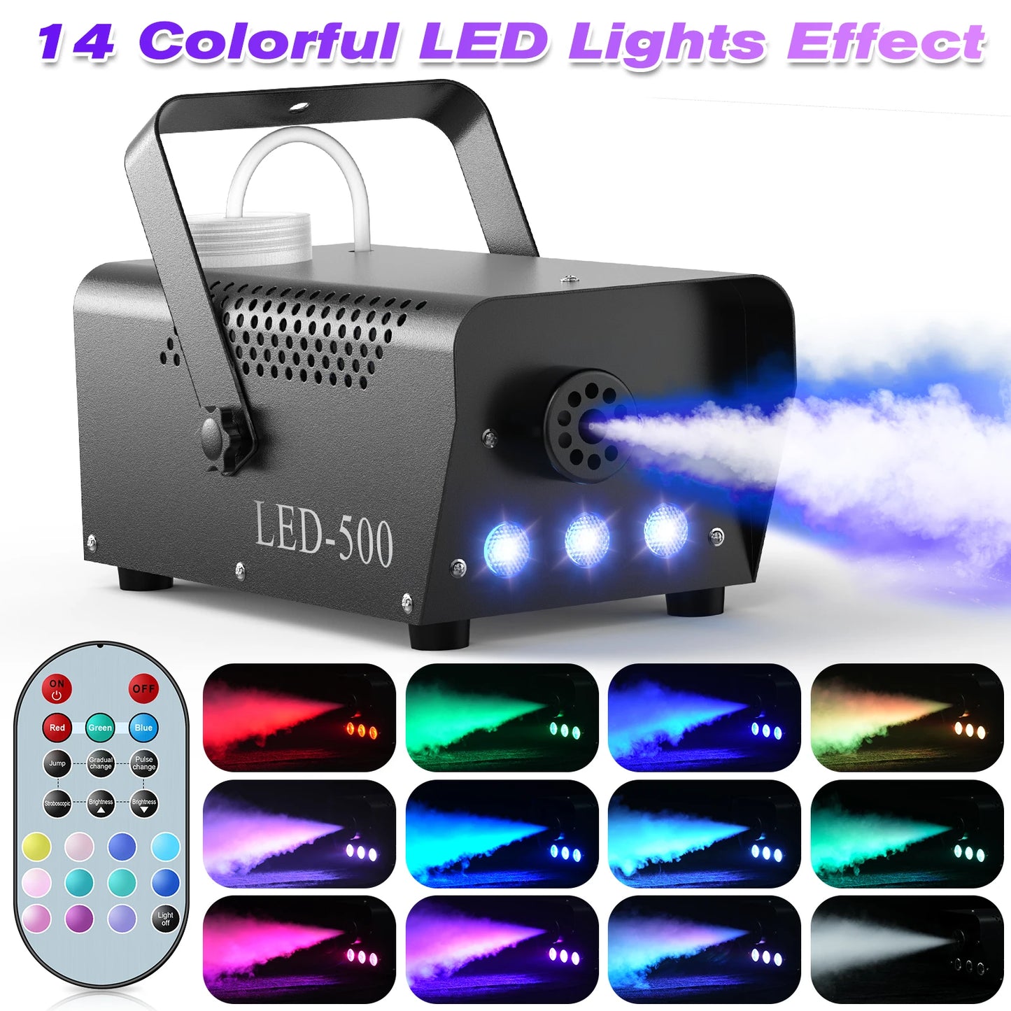 Yiflamefly Mini 500W RGB Smoke Machine Wedding Smoke Fog Machine Parties Club Remote Fog Ejector for DJ Wedding Party Concert