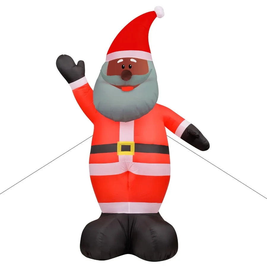 12ft Airblown Inflatable African American Santa with Lights for Outdoor Holiday Decorations Perfect for Christmas Displays in P