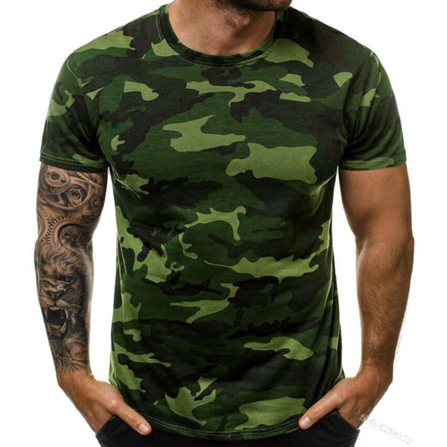 Men'S Casual Summer Round Neck Tight Sexy Camouflage Short Sleeve Top Men'S Sports T-Shirt Chemise Homme Ropa Hombre T-Shirt Men
