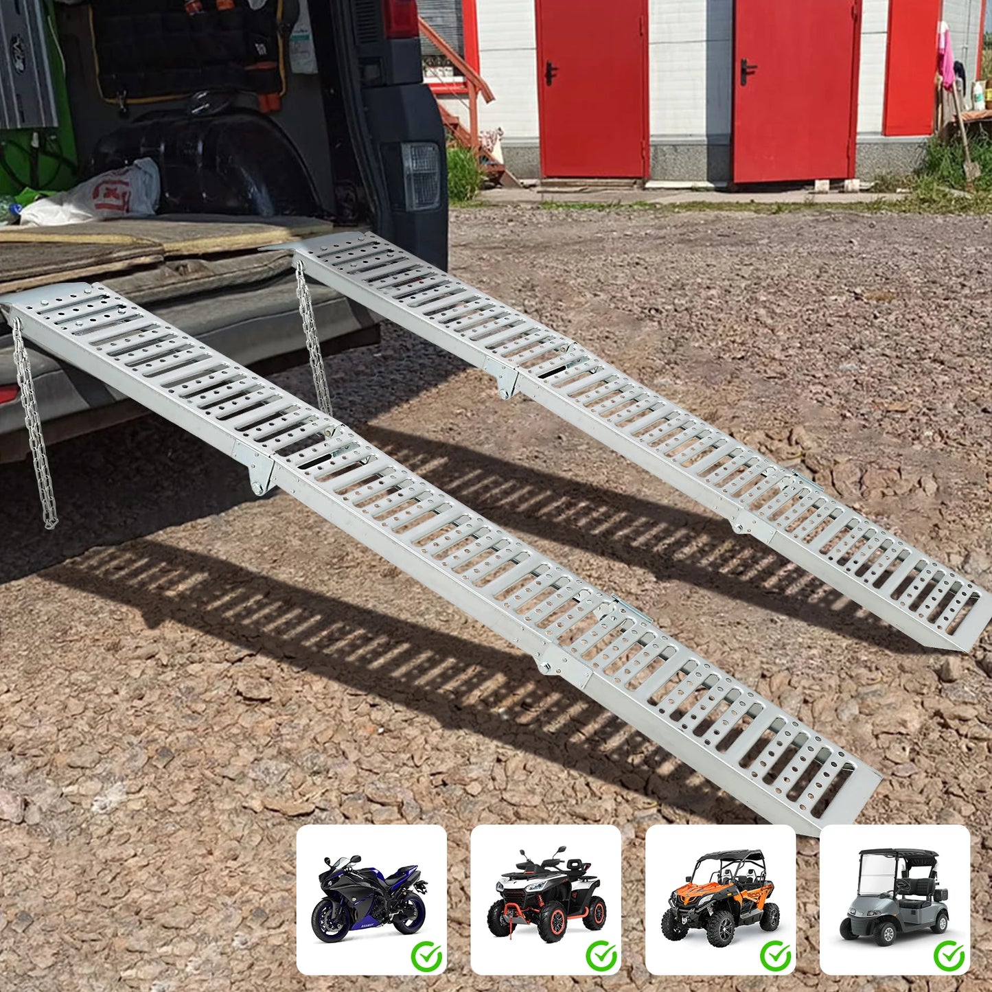 1500Lbs Tri-Fold Loading Ramps, 72" L x 9" W, Heavy Duty Steel Folding Trailers Ramps for ATV/UTV/Motorcycles/Lawn Mowers