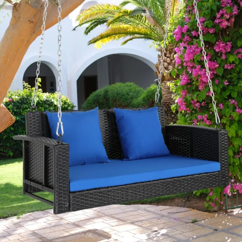 4FT Hanging Porch Swing Bench for 2 Persons with Cusions and Chains for Patio Outdoor Deck Back Yard Garden Under Tree Holds 800