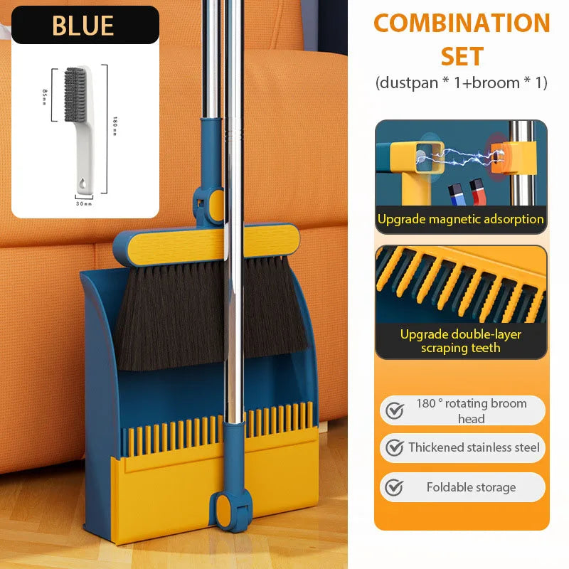 Foldable Broom Dustpan Set Upright Dust Pan Floor Brush Set 180 Degree Rotation Dustless Floor Soft Brush Home Cleaning Products