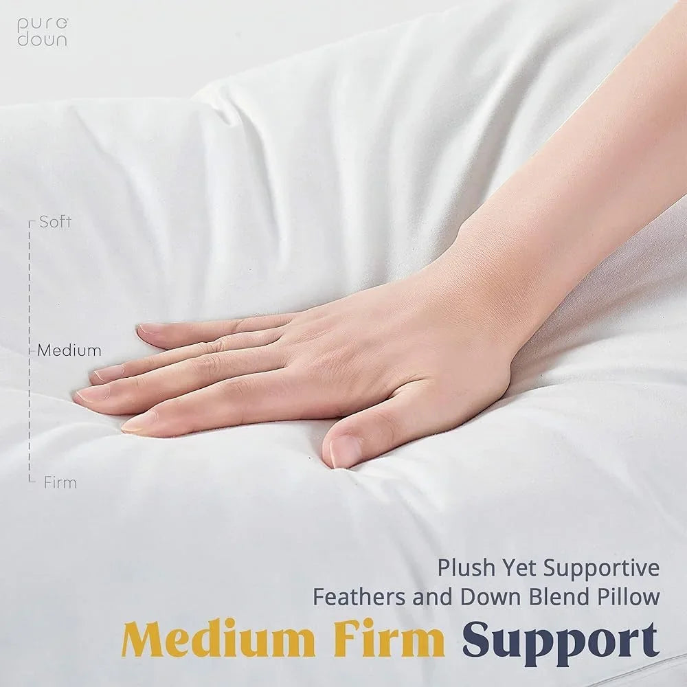 Goose Feathers Down Pillows Set of 2 King Size 100% Cotton Sleeping Pillow Medium Firm Support Soft Comfortable Hotel Collection