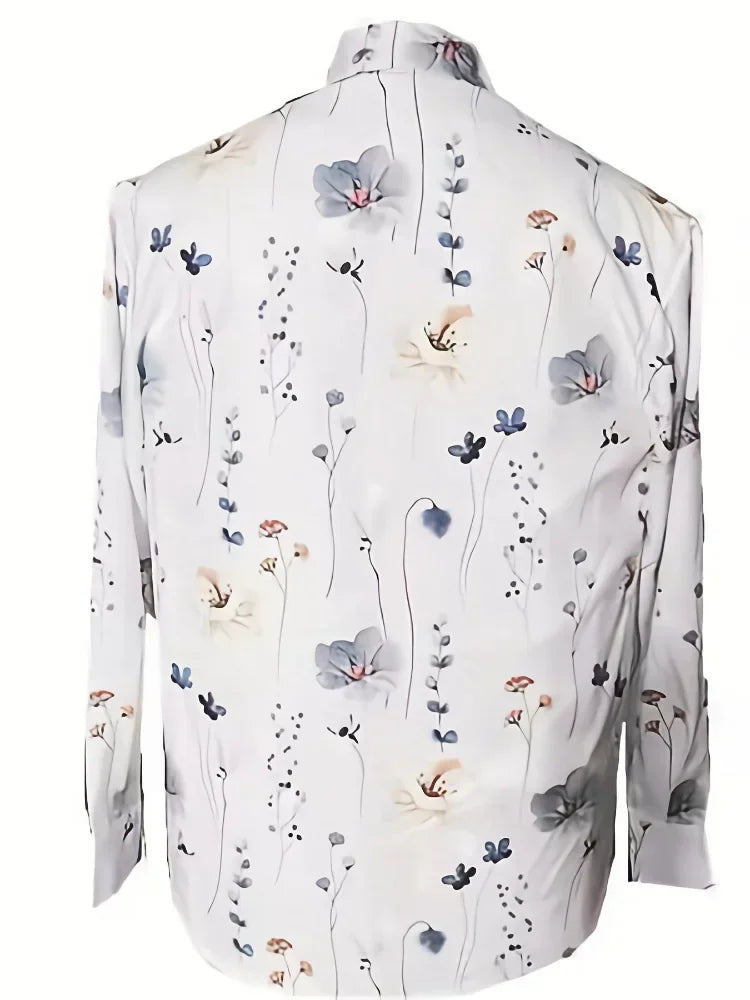 Plus Size Women New Loose Shirts Fashion Long Sleeve Shirt Elegant Face Print Sexy Blouse Spring Retro Button Top Summer Clothes