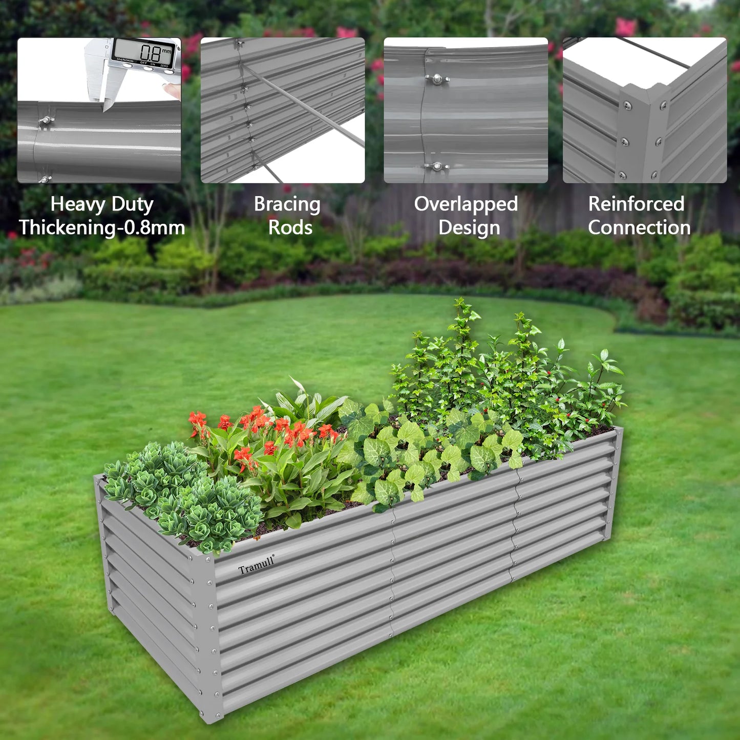 8x3x2FT Galvanized Raised Garden Bed Kit Rectangular Metal Planter Box Outdoor Planter Raised Beds for Vegetables Flowers Herbs