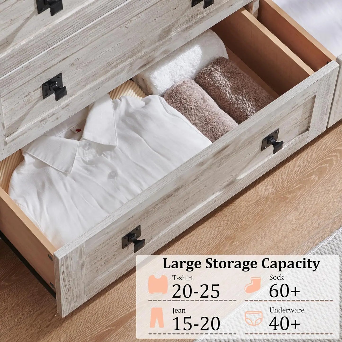 Farmhouse 7 Drawer Dresser for Bedroom, 54 Inch Wide Rustic Wood Dresser TV Stand, Dresser Chest of Drawers for Closet