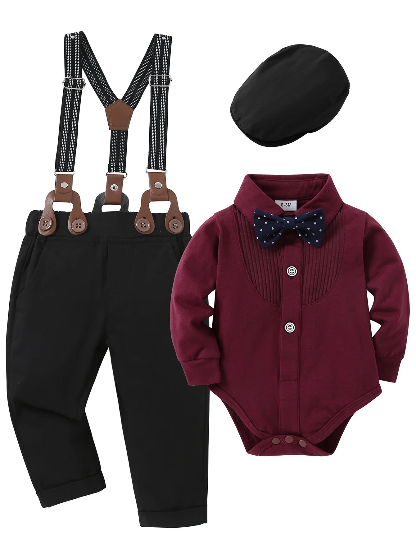 Baby Boy Clothes Wedding Outfit Suits,Infant toddler Boy Gentleman Set, Dress Shirt+Vest+Suspender Pants+Bowtie