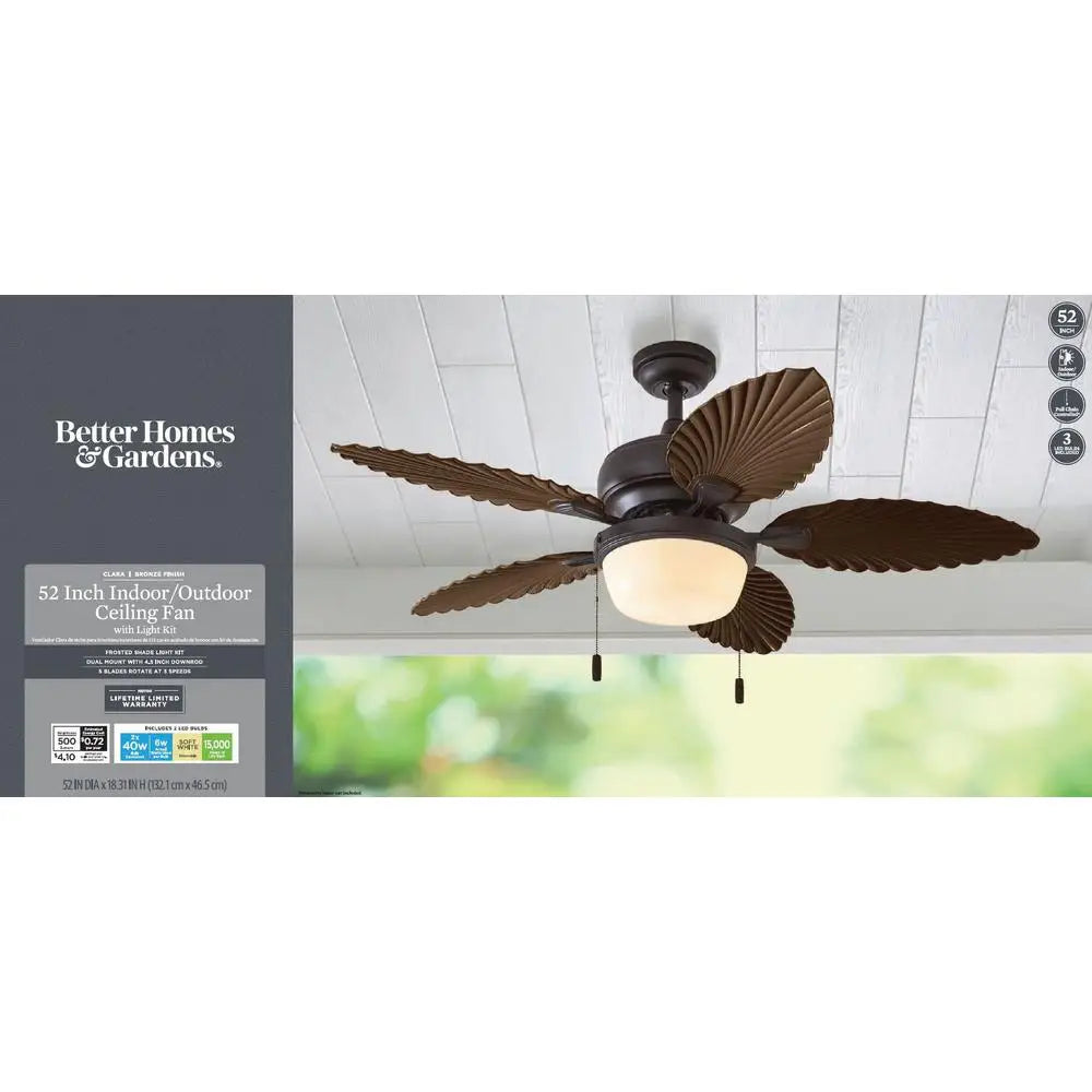 52 Inch Industrial Ceiling Fan with 5 Leaf Blades LED Light Quiet Performance Indoor Outdoor Use Reversible Airflow Adjustable