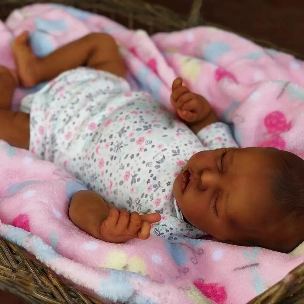 Risbecko 43CM Levi Newborn Baby Doll Reborn Sleeping Soft Silicone Flexible 3D Skin Tone with Visible Veins Hand Paint Hair Doll