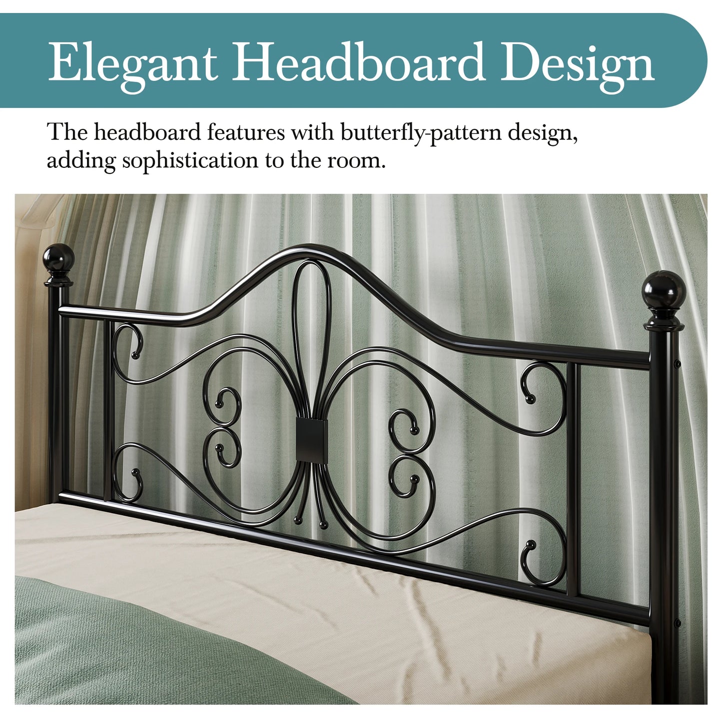 HOOMIC Platform Bed Frame for Kids, Metal Bed Frame with Butterfly Pattern Design Headboard & Footboard Alleiwe