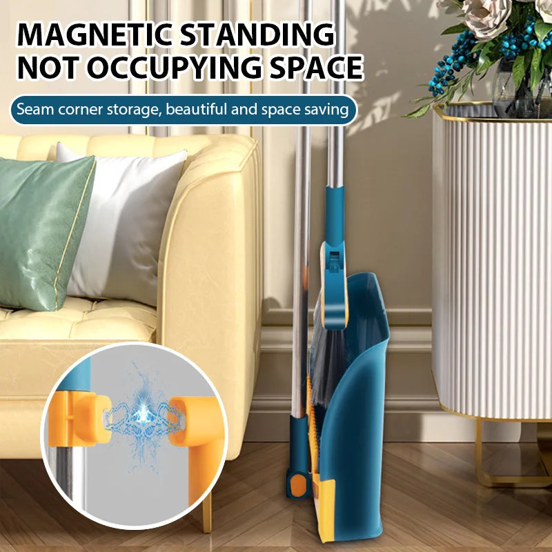 Foldable Broom Dustpan Set Upright Dust Pan Floor Brush Set 180 Degree Rotation Dustless Floor Soft Brush Home Cleaning Products