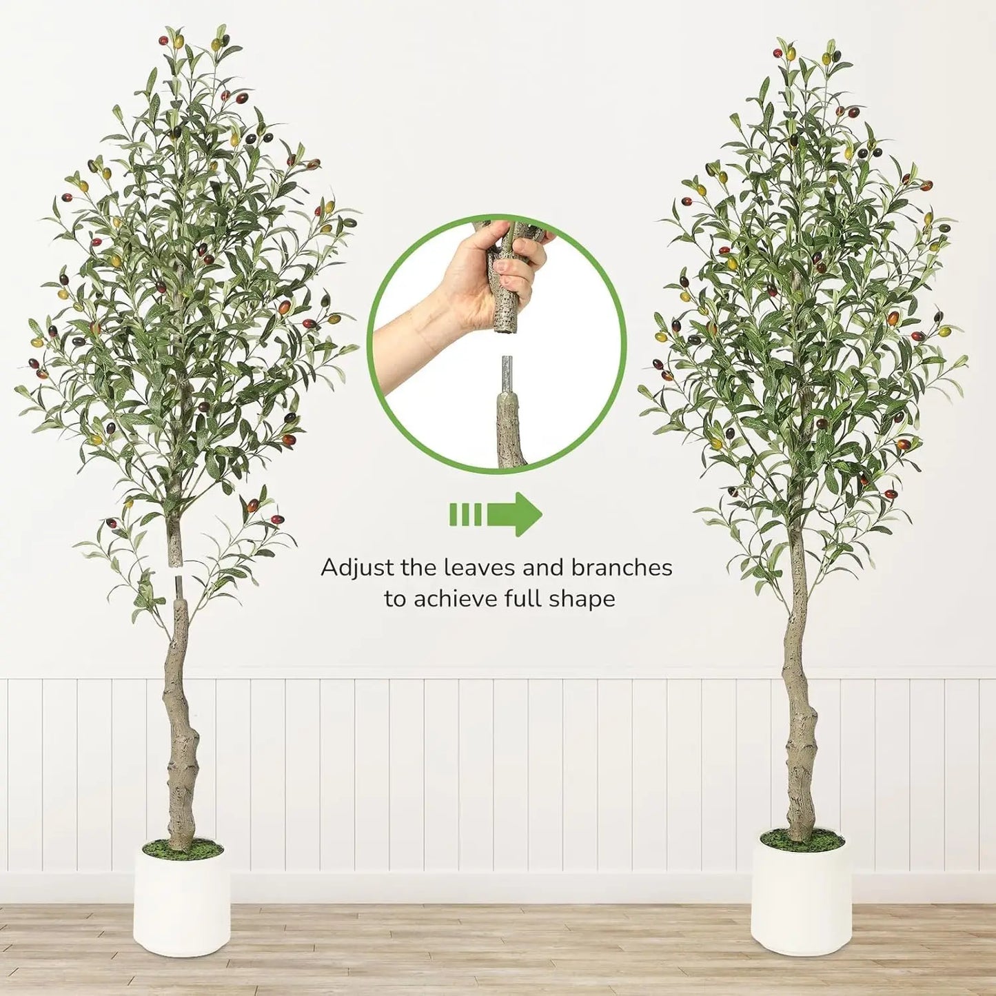 2 Pack Faux Olive Tree Tall,Olive Trees Artificia Indoor with White Planter and Green Moss,Lifelike Artificial Tree,for Home