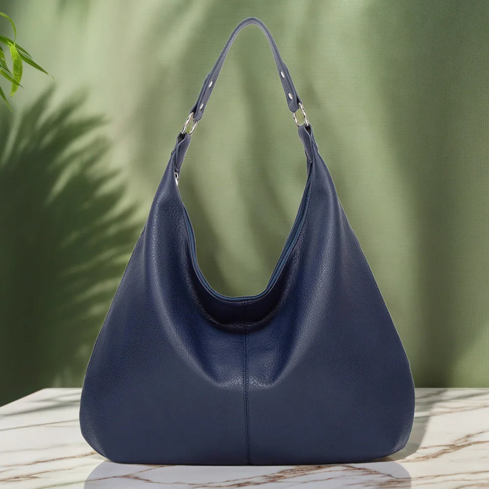 Shoulder Purse for Women with Zipper Slouchy Bag PU Leather Multi Pockets Handbag Crescent Bag for Work Travel