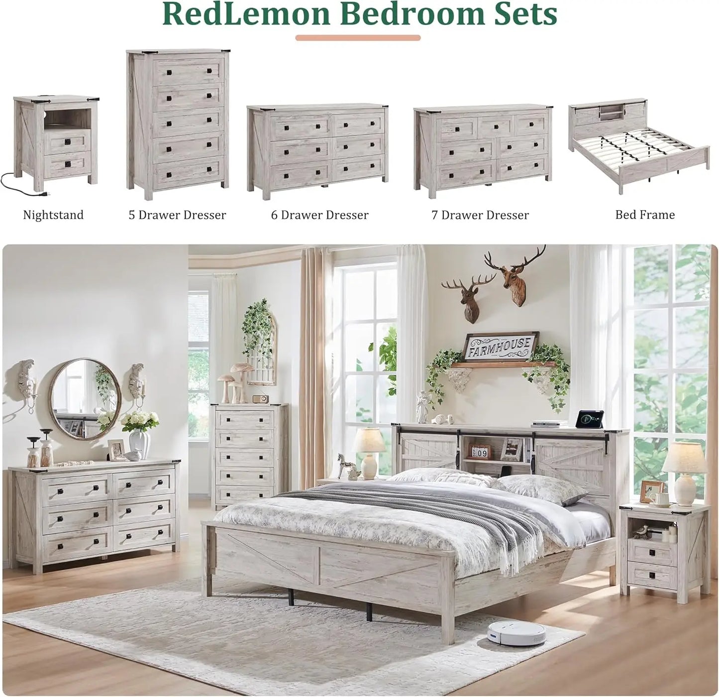 Farmhouse 7 Drawer Dresser for Bedroom, 54 Inch Wide Rustic Wood Dresser TV Stand, Dresser Chest of Drawers for Closet