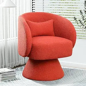 Swivel Barrel Chair, Upholstered Cuddle Accent Swivel Chairs for Living Room, 360 Degree Modern Small Round Boucle Sherpa Swivel