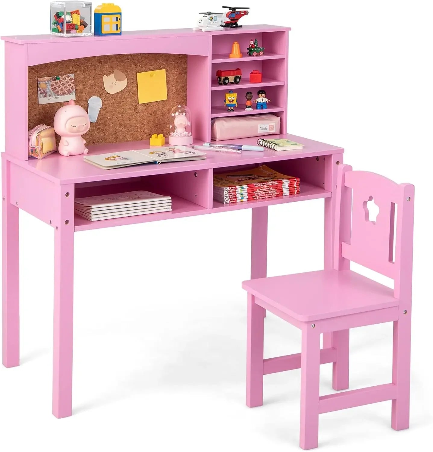 Kids Desk and Chair Set,Wooden Study Desk for Kids with Storage, Hutch, Cork Bulletin Board,Student Writing Computer Workstation