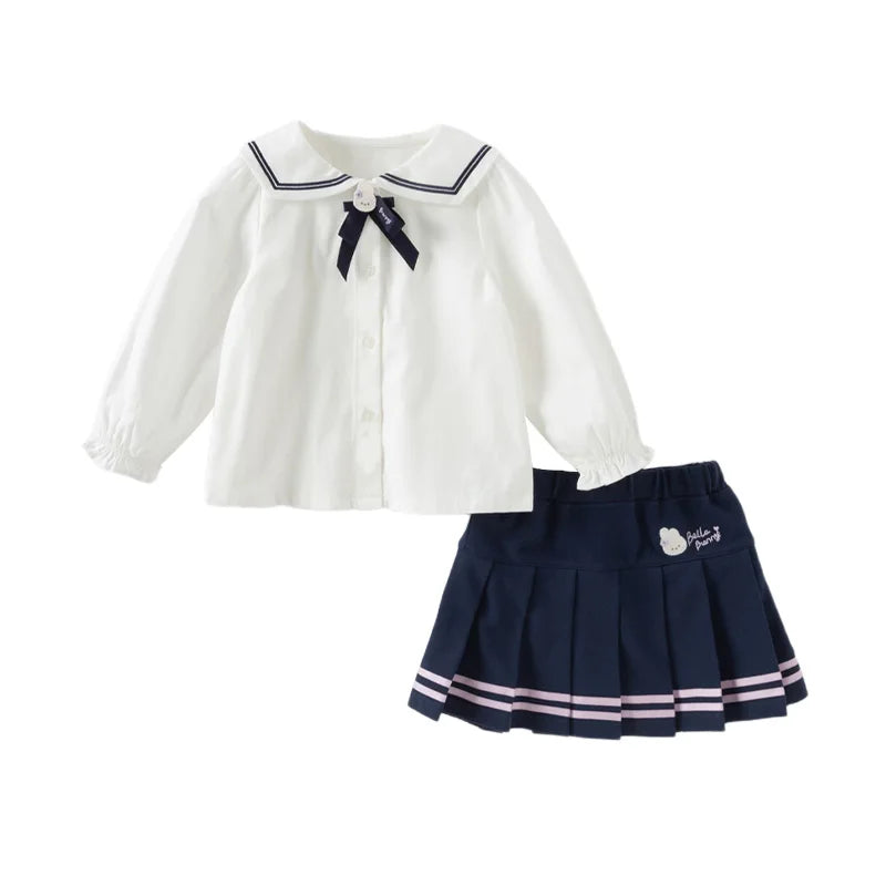 Dave Bella Girls Long Sleeve Shirt Skirt Sets Spring Summer Bloouse Skirt Two-pieces Suits Children's Casual Clothes DB1250022