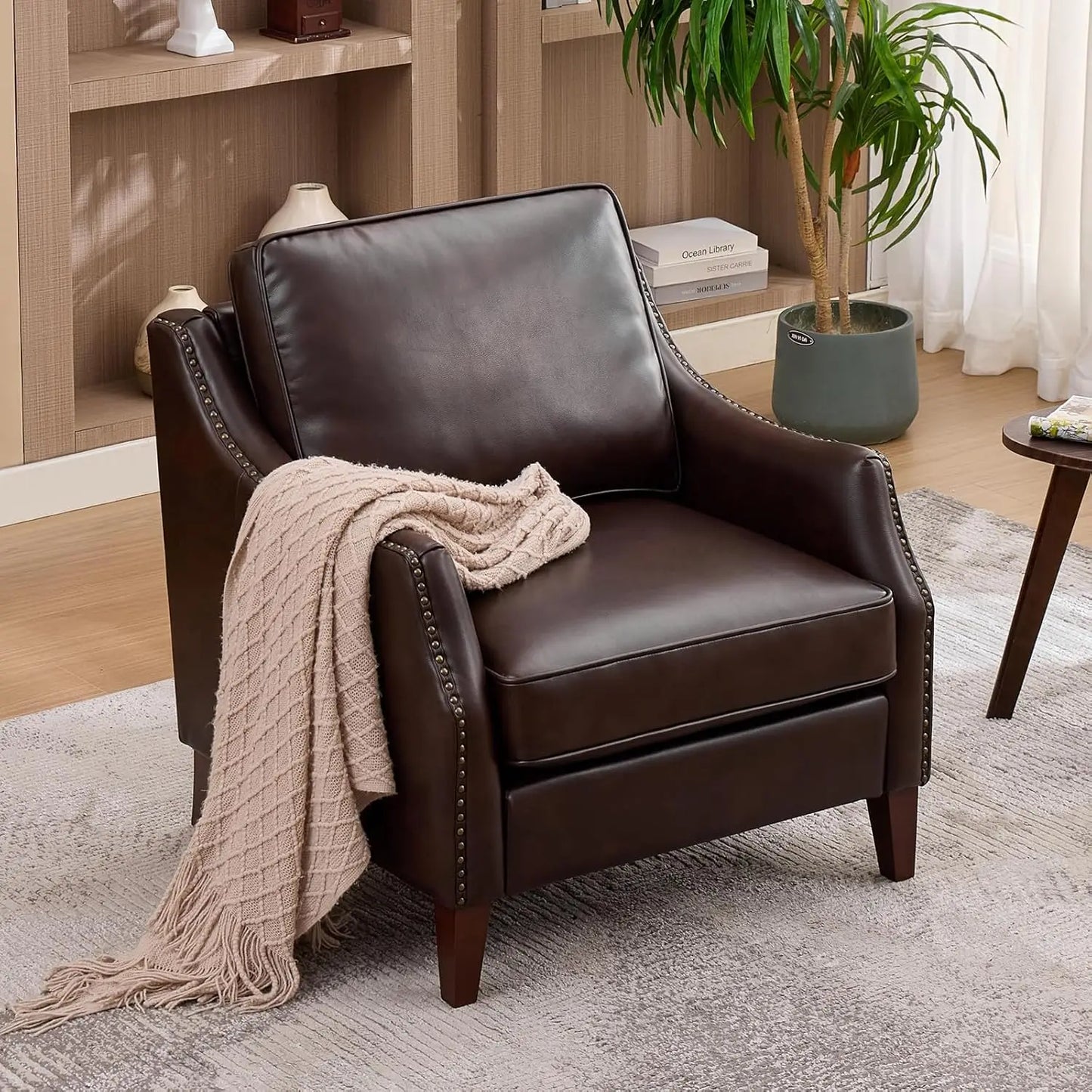 33.5" Faux Leather Armchair Set of 2 Nailhead Trim Solid Wood Legs Comfy Cushions Livingroom Bedroom, Customized