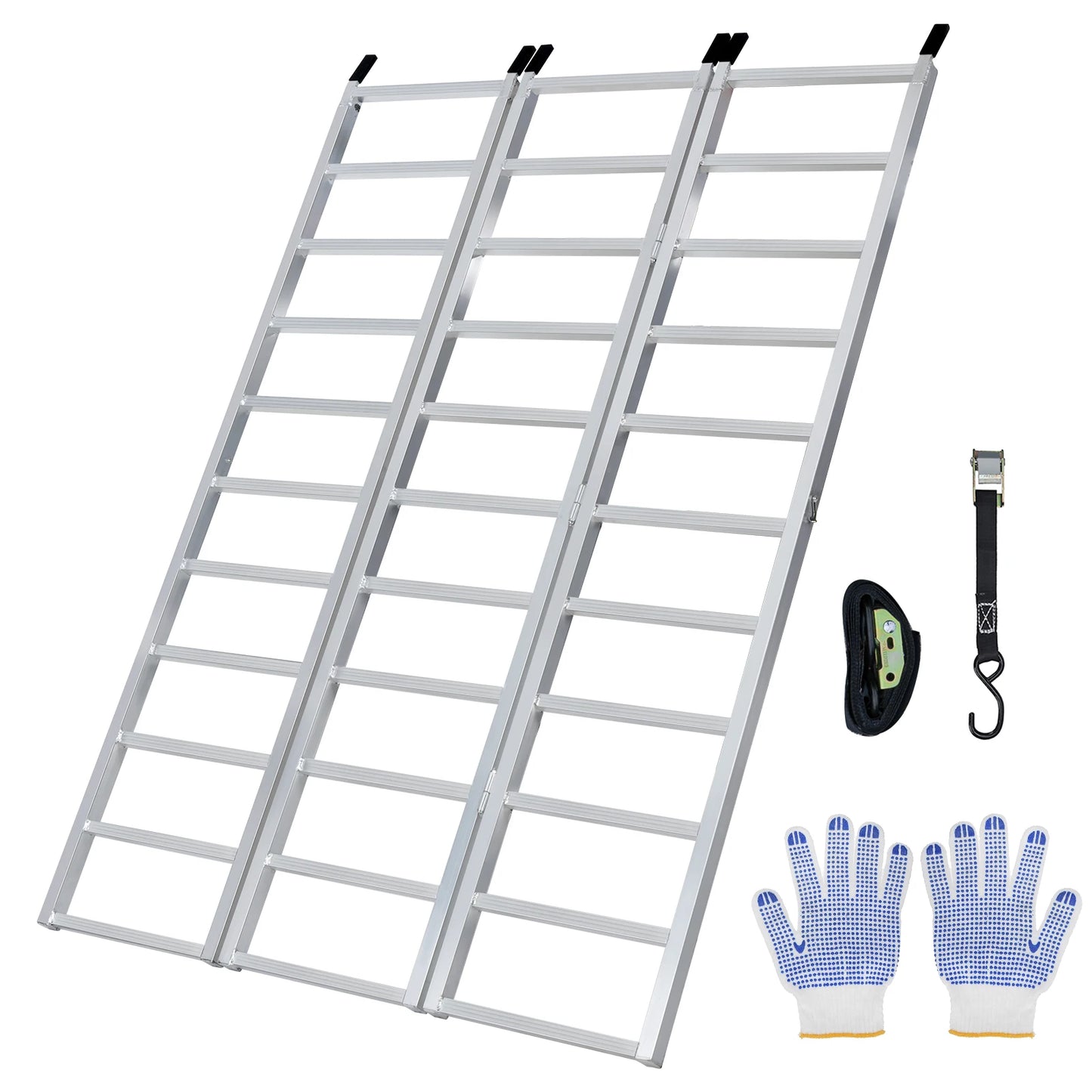 1500 lbs Aluminum Ramps Tri-Fold Ramp with Load Straps Folding Loading Ramp for Motorcycle Tractor, ATV/UTV Trucks Lawn Mower