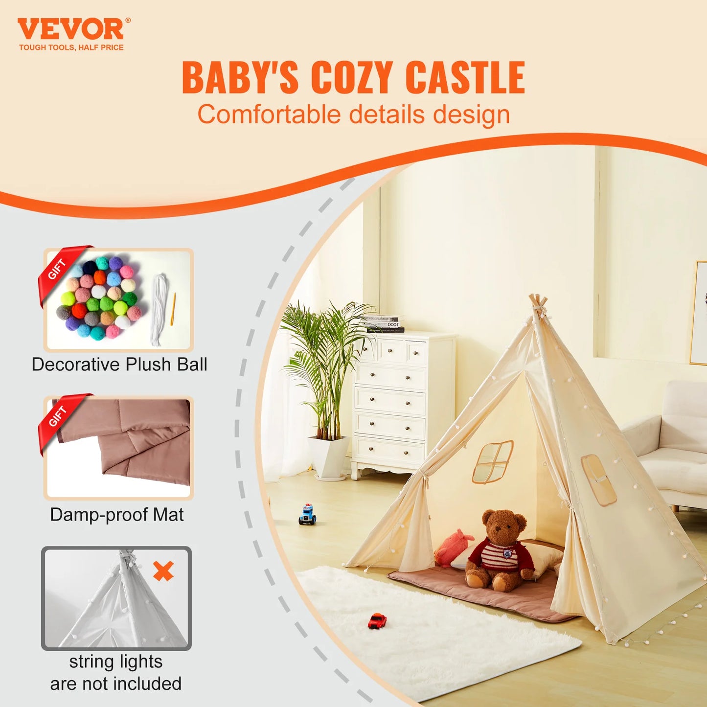 SucceBuy Kids Play Tent Teepee Tent for Kids 1-5 Years Old Tent for Kids with Windows for Indoor and Outdoor Toddler Tent