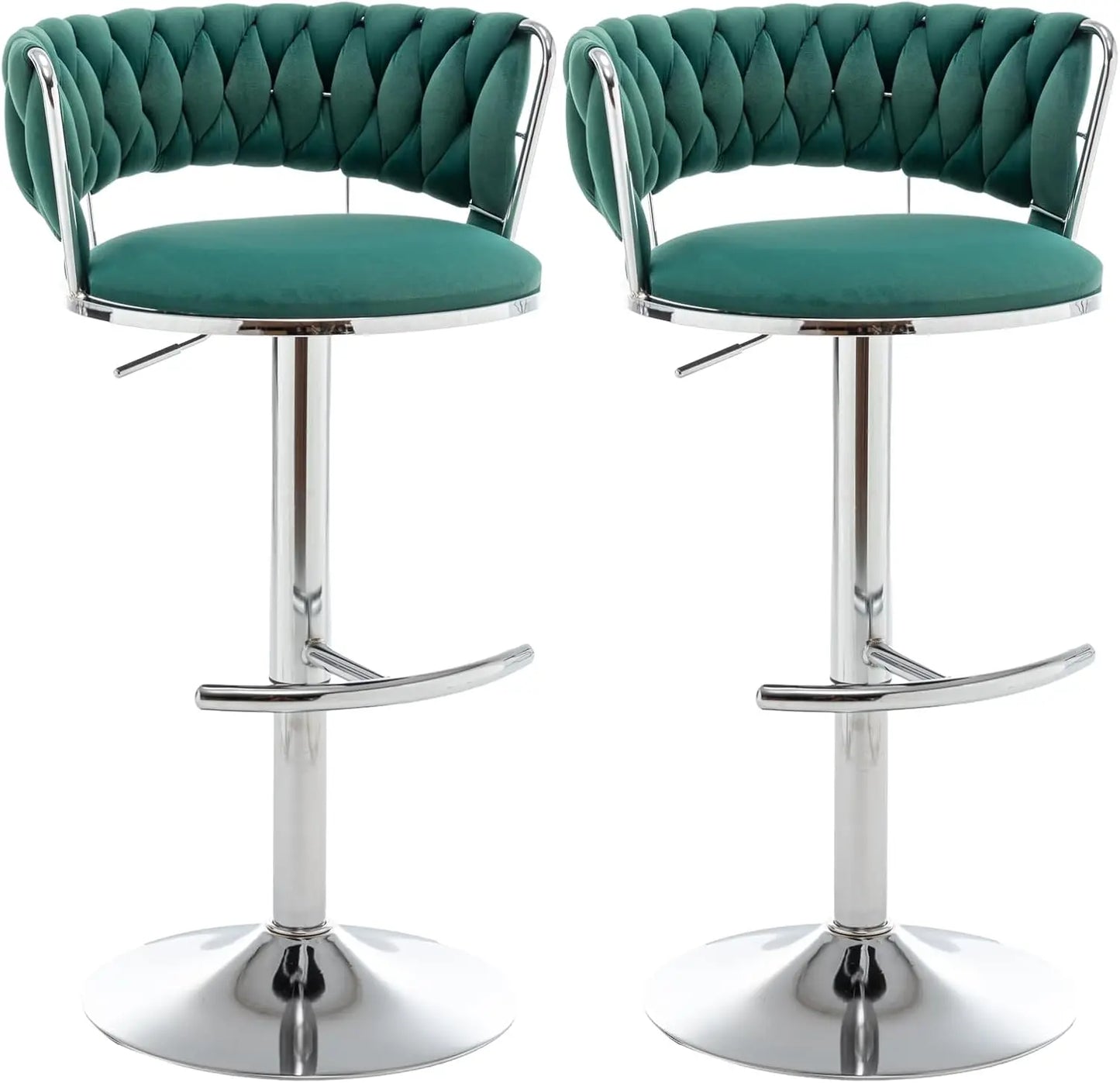 Gold Bar Stools Set of 4, Velvet Swivel Barstools with Woven Backrest, Adjustable Bar Chairs for Kitchen Island, Dining Room