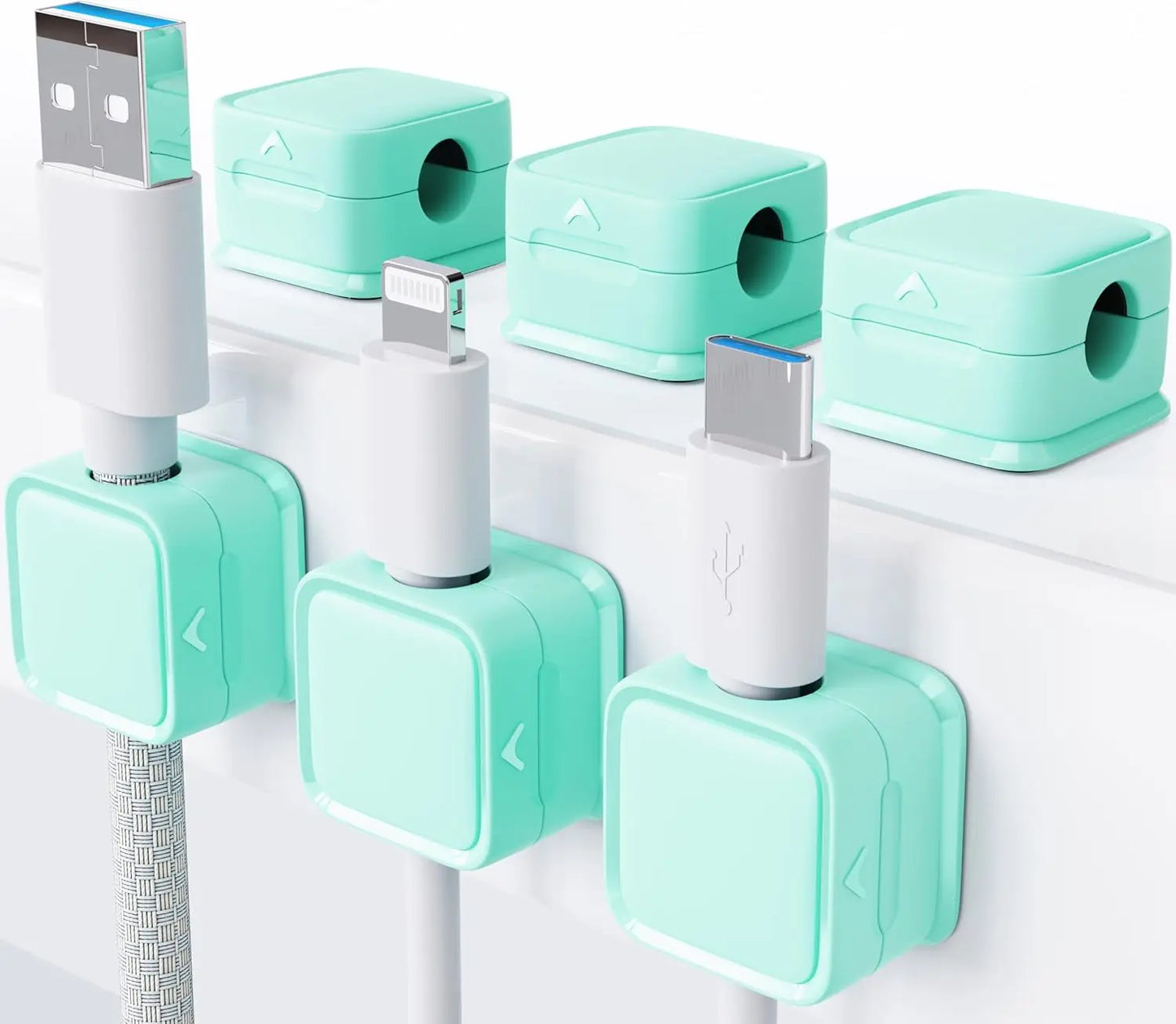 8-pack magnetic desk cable clamp management, strong adhesive wire charger holder for the nightstand