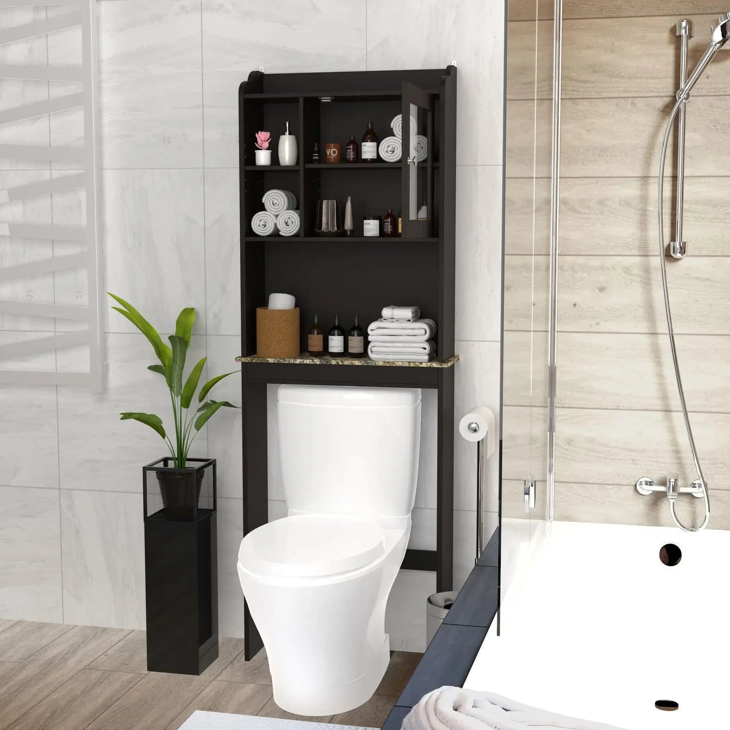 Modern Over The Toilet Space Saver Organization Wood Storage Cabinet for Home, Bathroom Shelves
