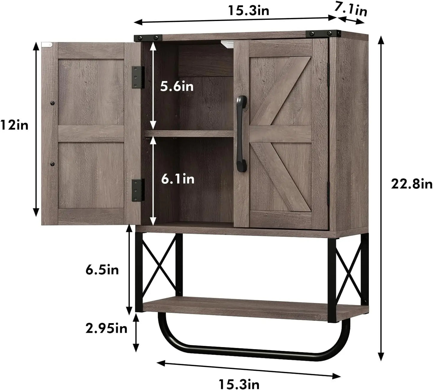 Farmhouse Rustic Medicine Cabinet with Two Barn Door,Wood Wall Mounted Storage Cabinet with Adjustable Shelf and Towel Bar