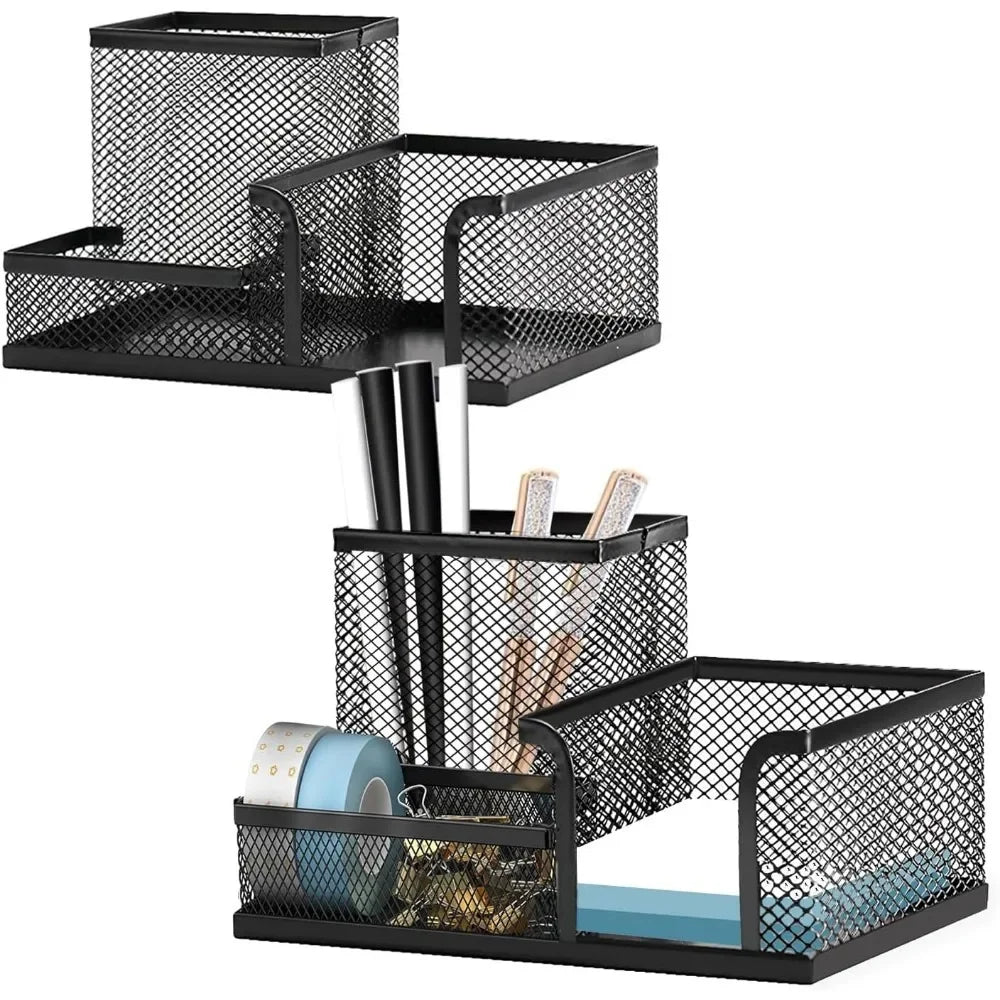 Desk pen holder, desk organizer, a set of 3 compartments of mesh pen holder, marker craft desk accessories