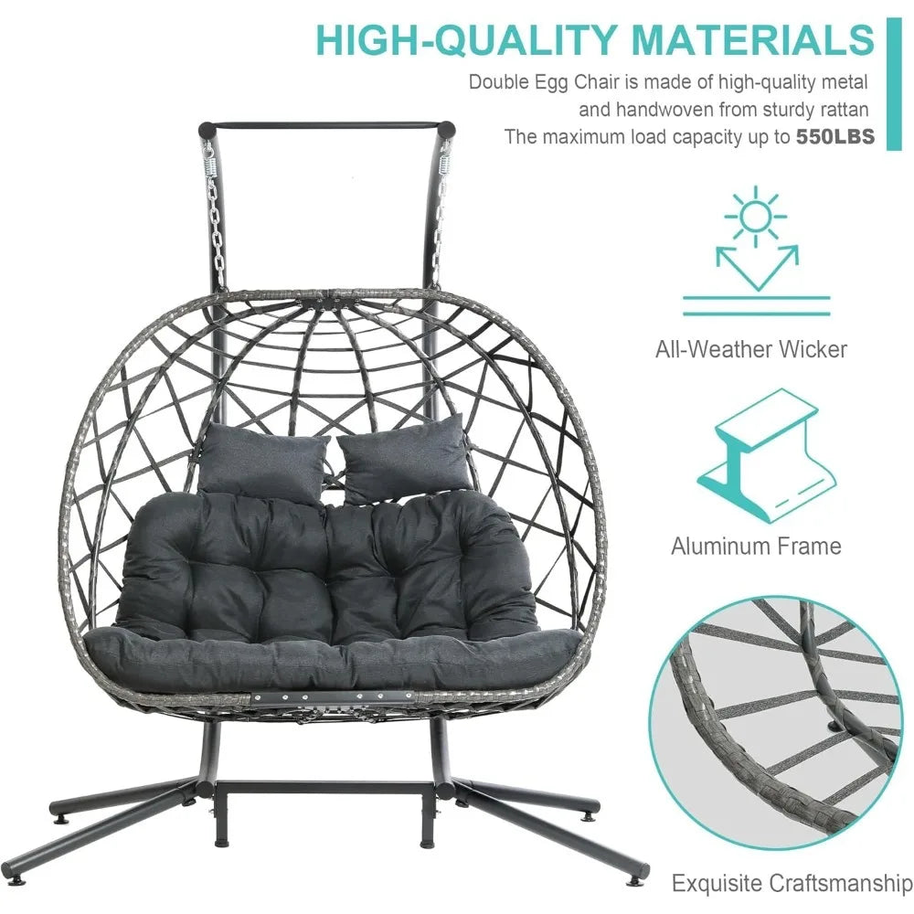 Dark Grey Double Egg Swing Chair w/Stand,2 Person Outdoor Indoor Hammock Hanging Chair with Cushion for Patio Living Room - Best