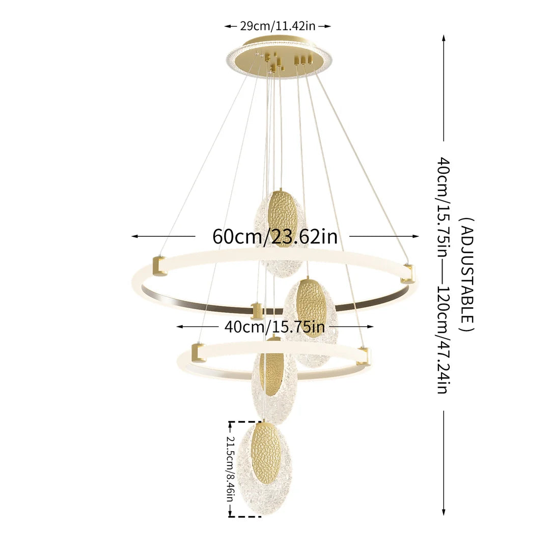 LUVODI 3-Layers LED Ceiling Lighting Fixture Art Decor Acrylic Water-drop Chandelier Pendant Lamp with 3 Color Lights